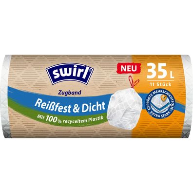 Müllsäcke Swirl, für Abfall, mit Zugband, weiß, 35 Liter, Packung 11 Stk