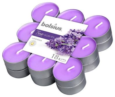Kerzen Bolsius Tealight True Scents, Tee, Duft, Lavendel, Packung 18 Stk