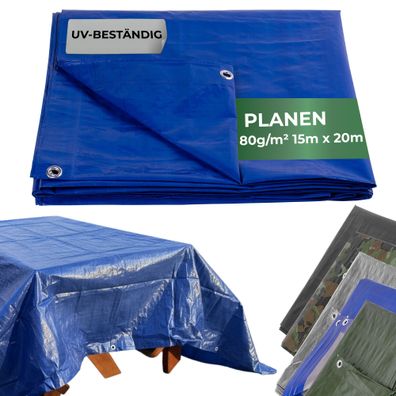 Plane Tarpaulin Standard 15x20, Abdeckplane, 80 g/m2, blau, mit Ösen