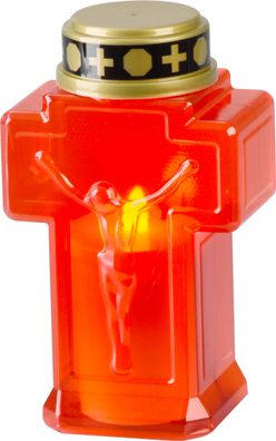 Kerze MagicHome, Kreuz, LED, für Grab, rot, 2xAA, 15,3x6,8 cm, (inkl. 2xAA)