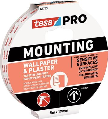 Klebeband tesa® Mounting PRO, Montageband, für Tapeten und Putz, selbstklebend, 19