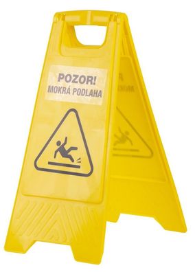Warnschild "ACHTUNG, NASSER BODEN", 60x30 cm, beklebt, Text in EN und SK