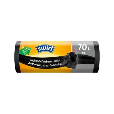 Säcke Swirl, extra stark, für Abfall, mit Zugband, schwarz, 70 Lit