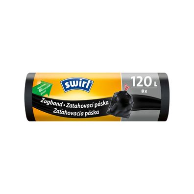 Säcke Swirl, extra stark, für Abfall, mit Zugband, schwarz, 120 Lit