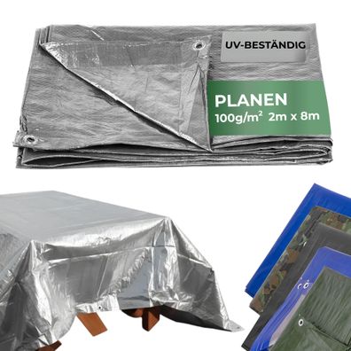 Plane Tarpaulin Medium 2x8 m, 100 g/m, Abdeck-, SILVER, silber, mit Ösen