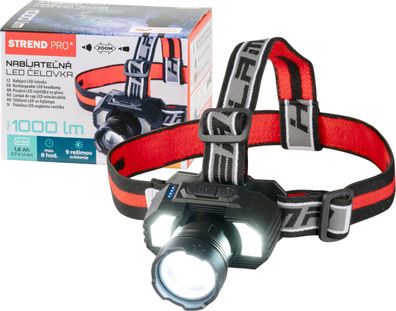 Stirnlampe Strend Pro Headlight XL121807, LED, 1000 lm, ZOOM, 1800 mAh