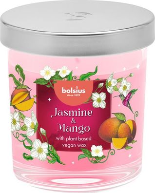 Kerze Bolsius Floral Fusion Jasmin und Mango, Duftkerze, 80/72 mm, im Glas