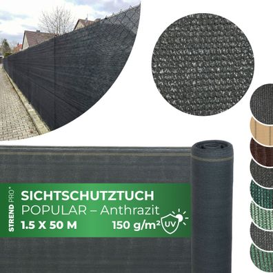 Sichtschutzgewebe Popular. NET 1,5x50 m, HDPE, UV, 150 g/m2, 90% anthrazit
