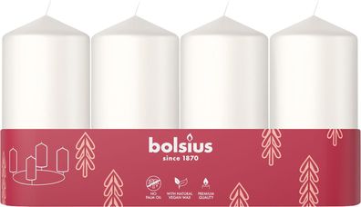 Kerzen Bolsius Pillar Advent, Weihnachten, weiß, 48/100 mm, Packung 4 Stk