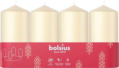 Kerzen Bolsius Pillar Advent, Weihnachten, creme, 48/100 mm, Packung 4 Stk