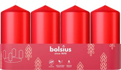 Kerzen Bolsius Pillar Advent, Weihnachten, rot, 48/100 mm, Packung 4 Stk