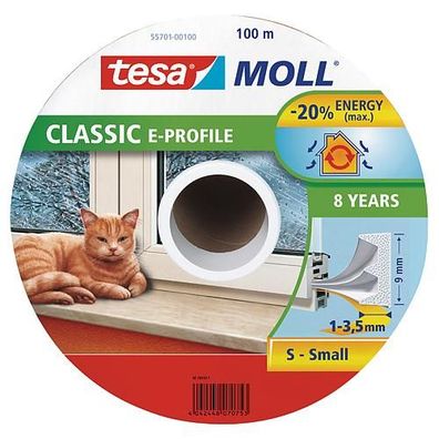 Dichtung tesamoll® Profil E, 9 mm, weiß, L-100 m, für Fenster und Türen