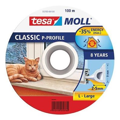 Dichtung tesamoll® Profil P, 9 mm, weiß, L-100 m, für Fenster und Türen