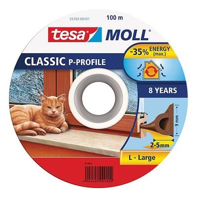 Dichtung tesamoll® Profil P, 9 mm, braun, L-100 m, für Fenster und Türen