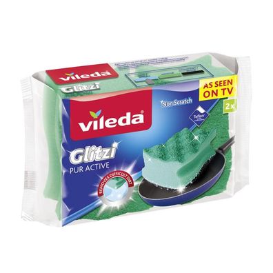 Schwamm Vileda Glitzi Pur Active, Schwamm für Geschirr, hoch, Pack. 2 Stk