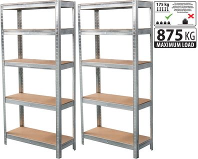 Regal Racks, Metall, MDF, 5 Böden, 1800x900x300 mm, Pack. 2 Stk