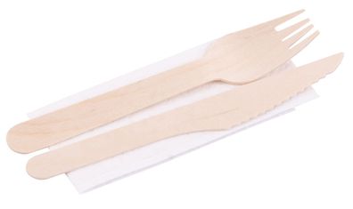 Besteckset MagicHome Woodline ECO, Holz, Messer, Gabel, Serviette, 100% Natur