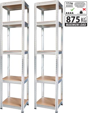 Regal Racks, Metall, MDF, 5 Böden, 1800x400x400 mm, Pack. 2 Stk
