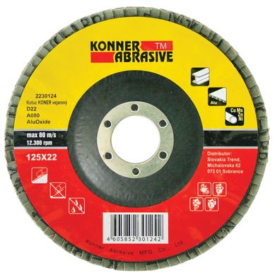 Scheibe KONNER D22 115x22 mm, A60, AluOxide, Fächerscheibe, Lamellenscheibe —