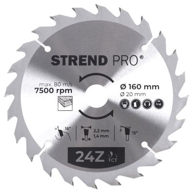 Scheibe Strend Pro TCT 160x2.2x20/16 mm 24T, für Holz, Sägeblatt, SK-Zähne
