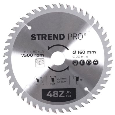 Scheibe Strend Pro TCT 160x2.2x20/16 mm 48T, für Holz, Sägeblatt, SK-Zähne