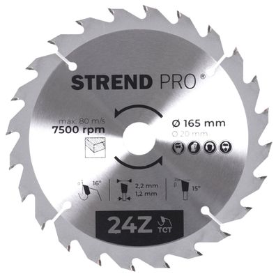 Scheibe Strend Pro TCT 165x2.2x20/16 mm 24T, für Holz, Sägeblatt, SK-Zähne