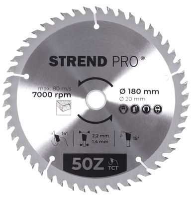 Scheibe Strend Pro TCT 180x2.2x20/16 mm 50Z, für Holz, Sägeblatt, SK-Zähne
