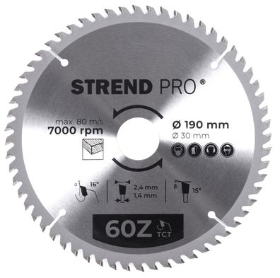 Scheibe Strend Pro TCT 190x2.4x30/20 mm 60T, für Holz, Sägeblatt, SK-Zähne