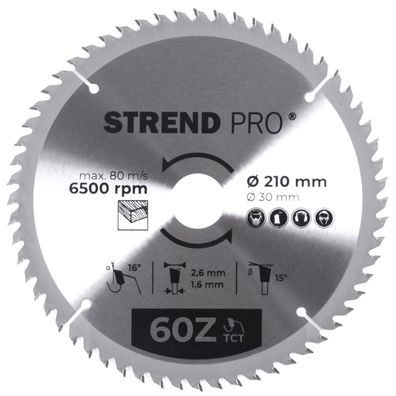 Scheibe Strend Pro TCT 210x2.6x30/20 mm 60T, für Holz, Sägeblatt, SK-Zähne