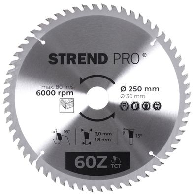 Scheibe Strend Pro TCT 250x3.0x30/20 mm 60T, für Holz, Sägeblatt, SK-Zähne