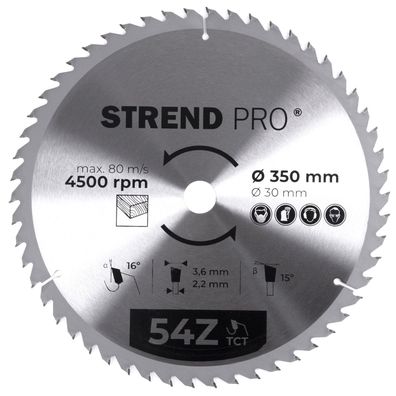 Sägeblatt Strend Pro TCT 350x3.6x30 mm 54Z, für Holz, Kreissägeblatt