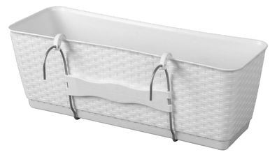 Blumentopf Ratolla Case PW 500, weiß, mit Untersetzer, mit Geländerhänger