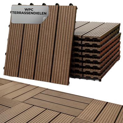 Set 9 Kunststoff Terrassendielen mit WPC Holzoptik, Decking, PP, 31x31x2