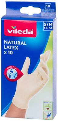 Handschuhe Vileda Natural Latex, S/M, Packung 10 Stk