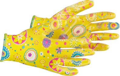 Handschuhe Strend Pro Lily, gelb, Nitril, Größe 08/M, Garten, mit Blister —