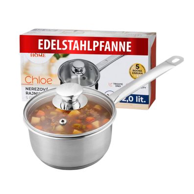Stielkasserolle MagicHome Chloe, 18 cm, 2 Lit., mit Glasdeckel, Edelstahl