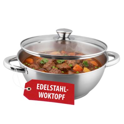 Wok Topf MagicHome Chloe, 26 cm, 5 Lit., mit Glasdeckel, Edelstahl