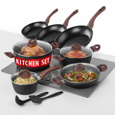 Geschirrset MagicHome Black Marble Line, 13-teilig