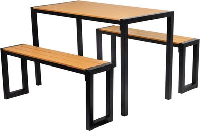 Gartenmöbel-Set Gardiva, Tisch 118x58x75,5 cm, 2x Bank 108x25x45 cm