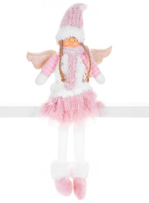 Figur MagicHome Weihnachten, Engel mit rosa kurzem Rock, Stoff
