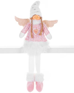 Figur MagicHome Weihnachten, Engel mit weißem kurzem Rock, Stoff