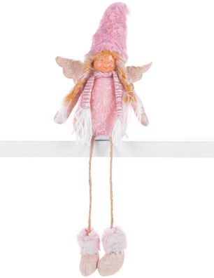 Figur MagicHome Weihnachten, Engel mit blonden Zöpfen, Stoff, rosa-braun