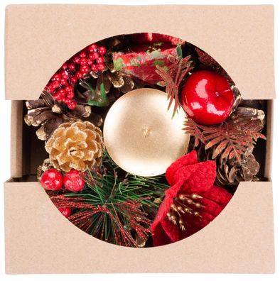 Kerzenhalter MagicHome Weihnachten, mit Nadelzweigen und Blume