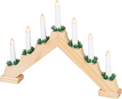 Kerzenhalter MagicHome Weihnachten, 7x LED warmweiß, Holzimitation, 2xAA