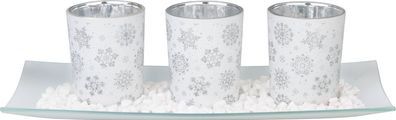 Kerzenhalter MagicHome Weihnachten, auf Tablett, für Teelichter, weiß