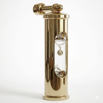 Galileiglas Thermometer, Messing poliert, mit Wandhalterung, Höhe 145 mm