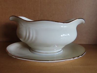 Sauciere Soßen- Schale Soßenkännchen mit festem Teller creme mit Goldrand W Bavaria