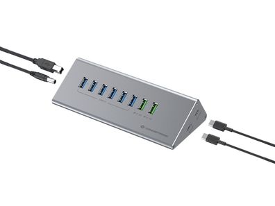 Conceptronic Hubbies18g 10-fach Kombi-USB 3.0-Hub und Ladegerät mit 60W, 2-in-1 USB-C