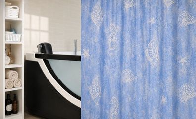 Leifheit Poros Acqua Duschvorhang 180x200 cm Hellblau Maritim Textil Muschel