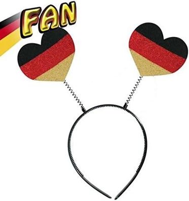 FRIES Fan Haarreif Herzen Schwarz-Rot-Gold Glitzer Wackel - Herzen Wabbles